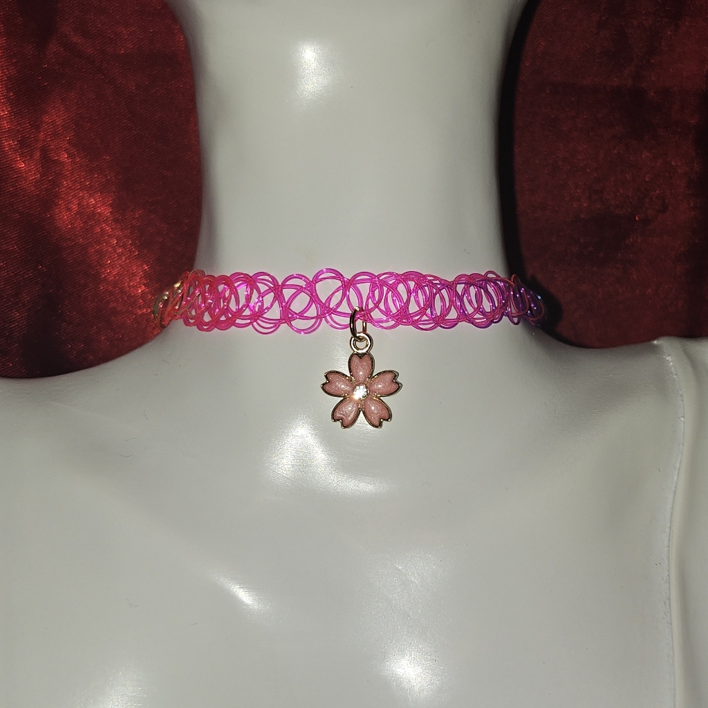 Choker Necklace, Charm Choker, Flower Charm Choker